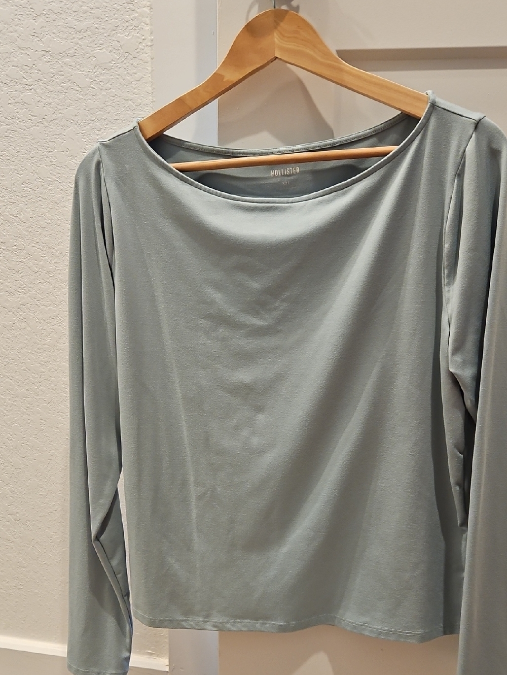 Hollister Light Sage Long Sleeve Boatneck Top